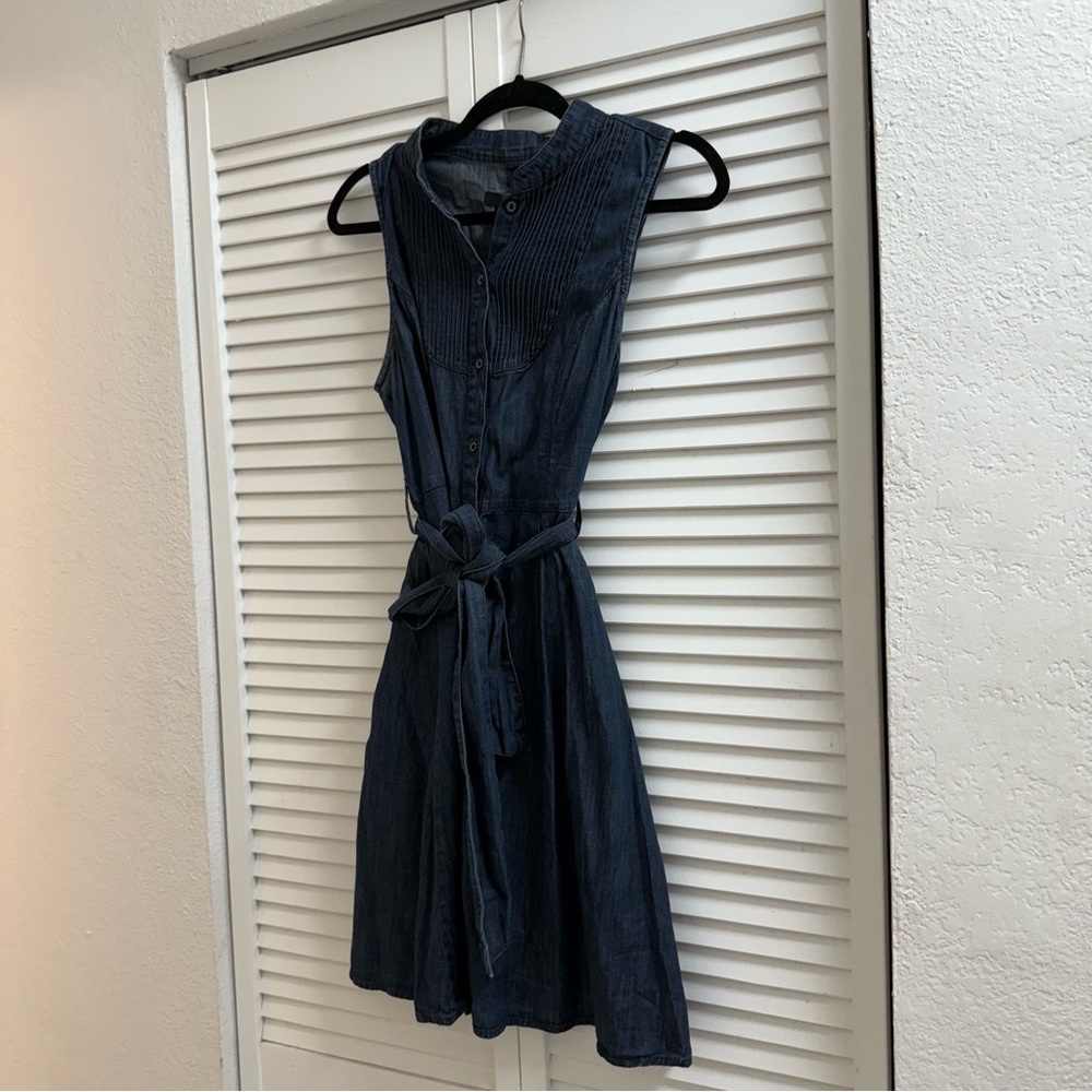 Sleeveless Denim Dress with Tie-Belt